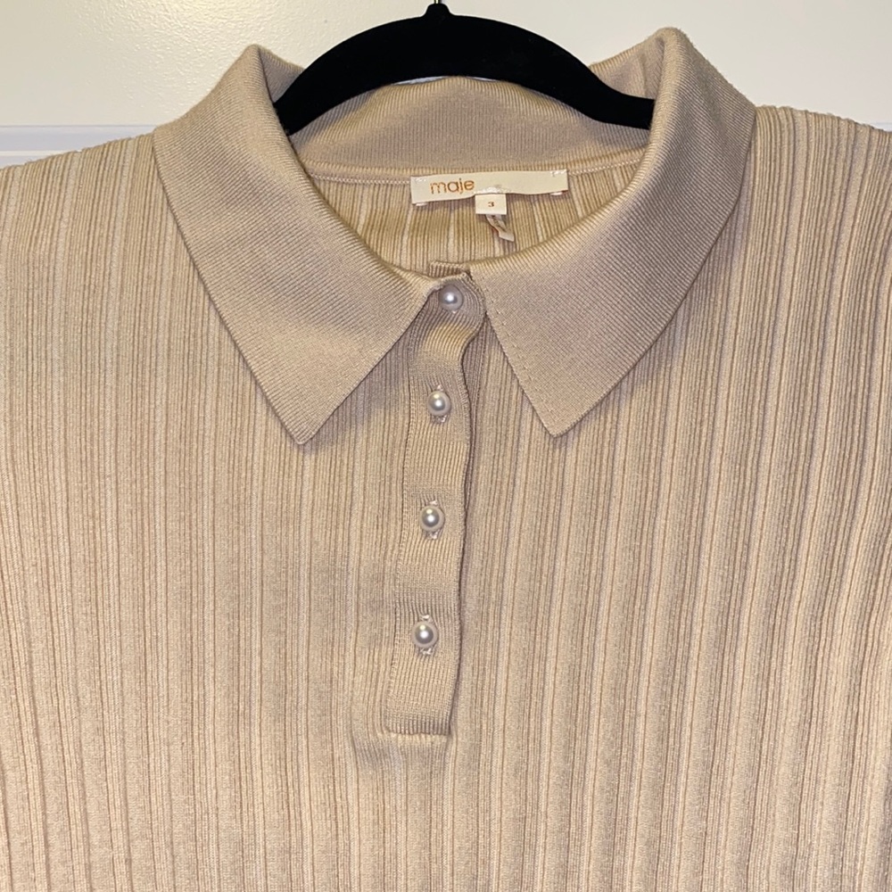 Maje Ribbed Polo Sweater Top - Picture 4 of 5